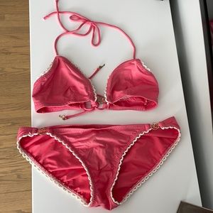 Juicy Couture beach royalty pink two piece with gold accents size medium